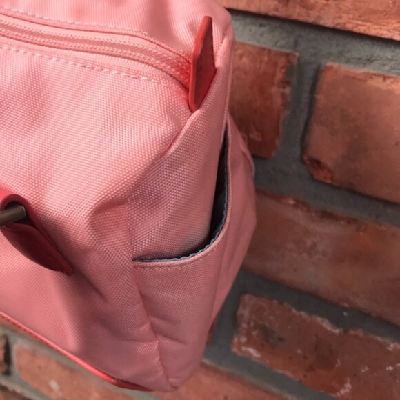 TUMI Nylon Satchel Leather Handles Purse Shoulder Bag Zip Pocket Pink Red Small - Picture 10 of 16